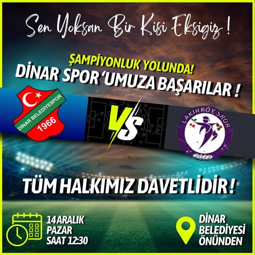 Dinar Belediye Spor, Liderlik Koltuğu İçin Artuk Grup Çakırköy Spor ile Karşılaşıyor