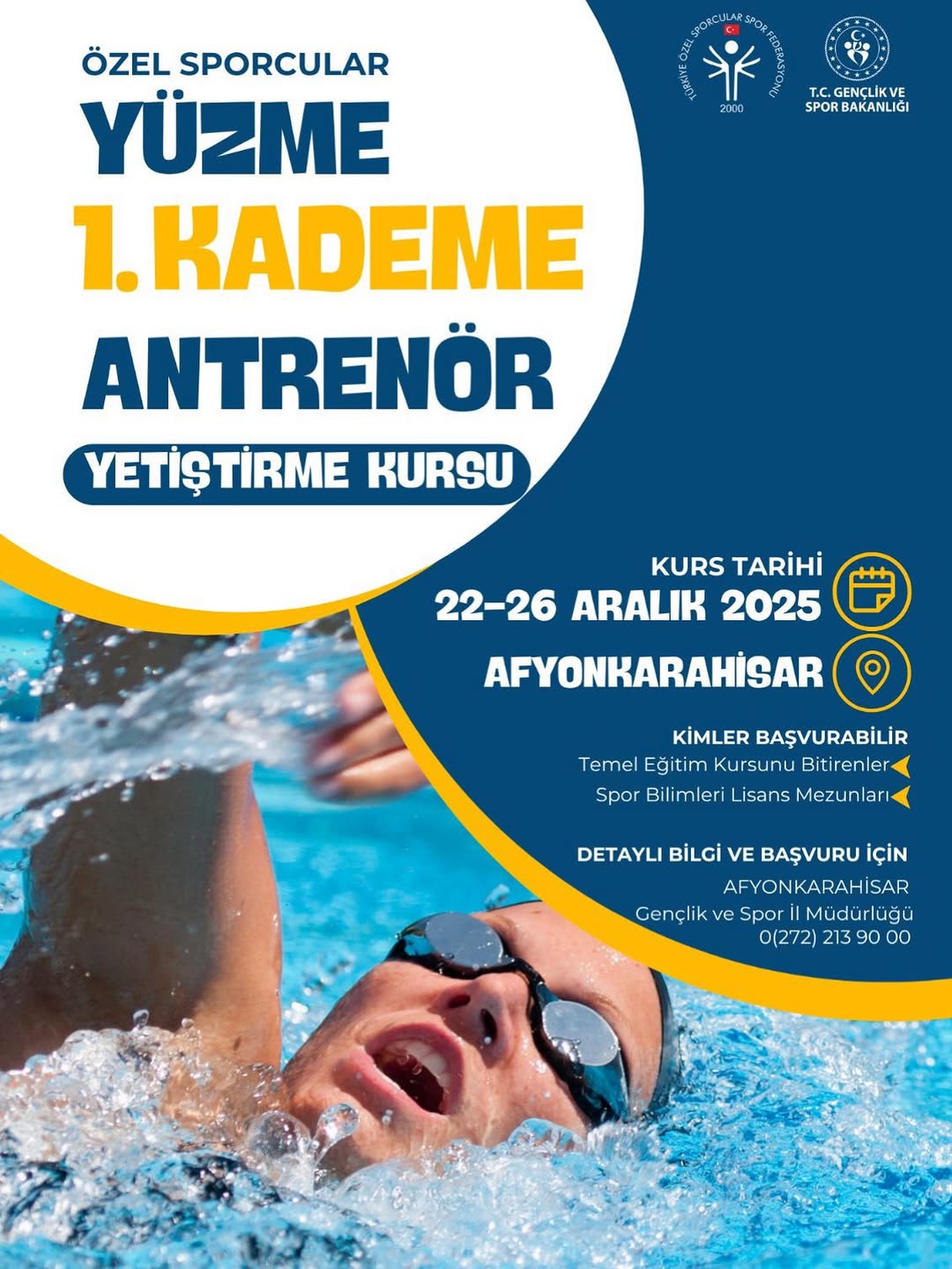 Afyonkarahisar'da Özel Sporcular İçin Yüzme Antrenör Kursu Düzenlenecek