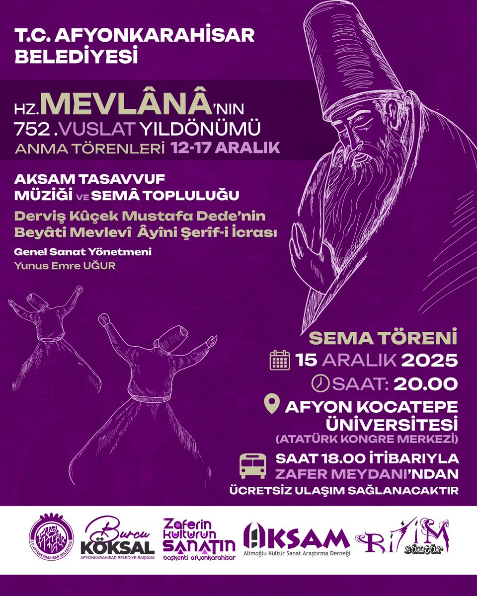 Afyonkarahisar'da Mevlânâ'yı Anma Gecesi Düzenleniyor