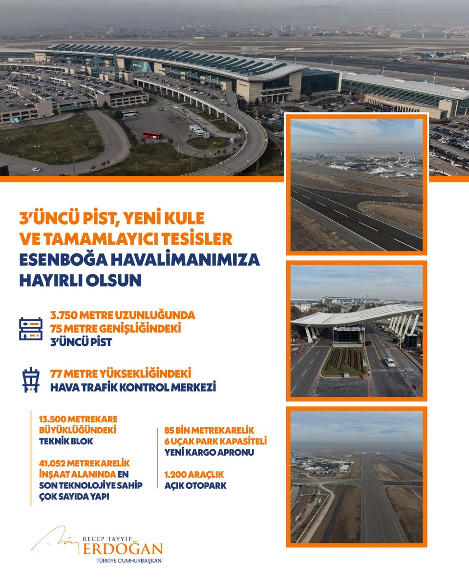 Ankara Esenboğa Havalimanı'na Üçüncü Pist ve Yeni Kule Hizmete Açıldı