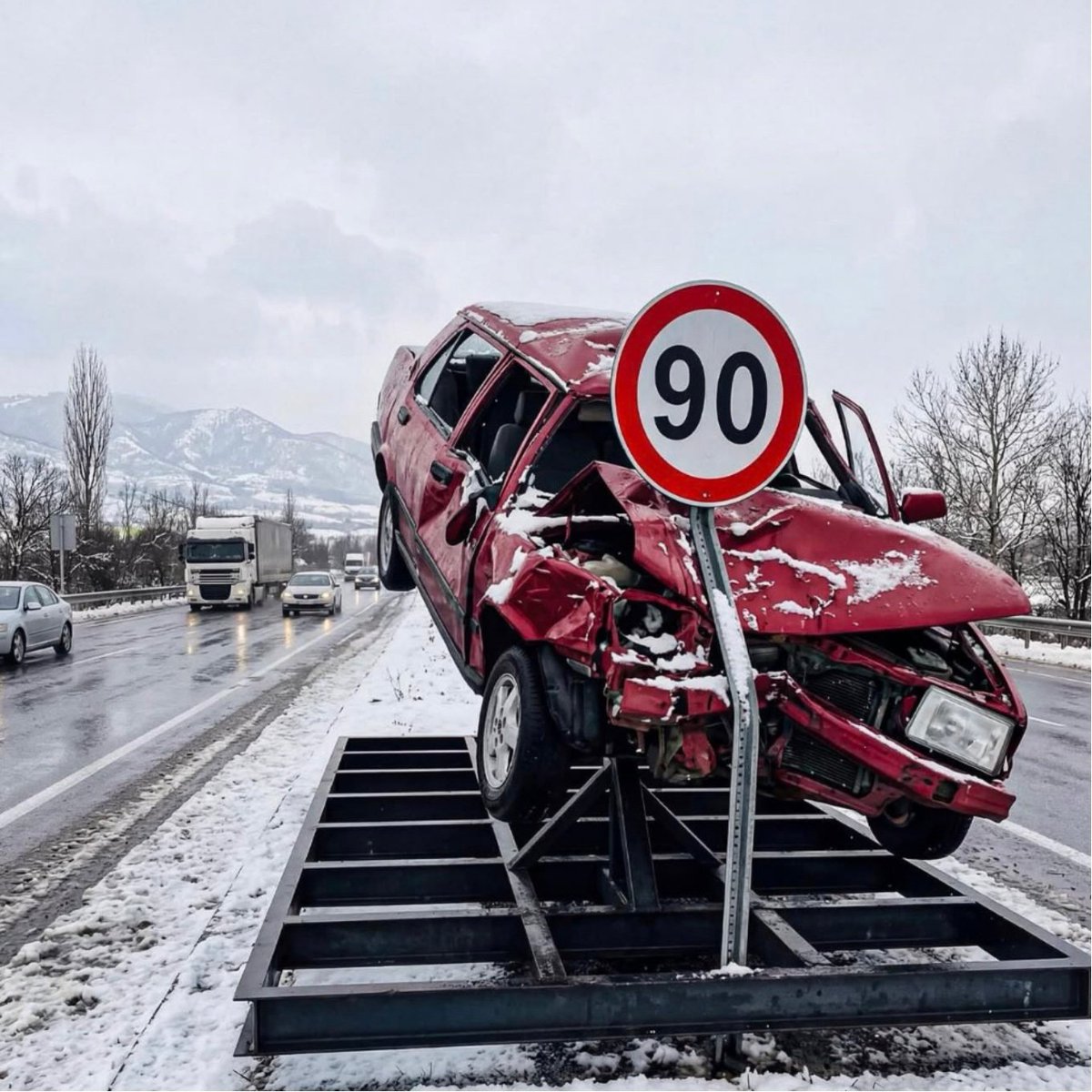 Trafik Kazalarına Karşı Çarpıcı Farkındalık: Türkiye'deki Hız Levhalarının Arkasına Yerleştirilen Araçlar