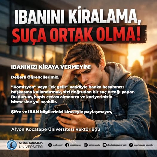 Afyon Kocatepe Üniversitesi'nden İnternet Bankacılığı Dolandırıcılığı Uyarısı