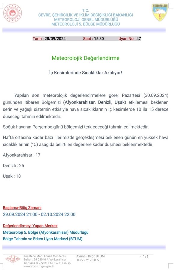 Sıcaklıklar Mevsim Normallerinin Altına Düşecek