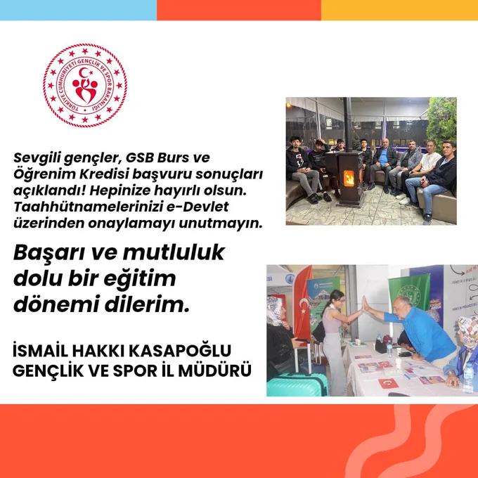 Afyonkarahisar Gençlik ve Spor İl Müdürü İsmail Hakkı Kasapoğlu, GSB Burs ve Öğrenim Kredisi Başvuru Sonuçlarını Açıkladı