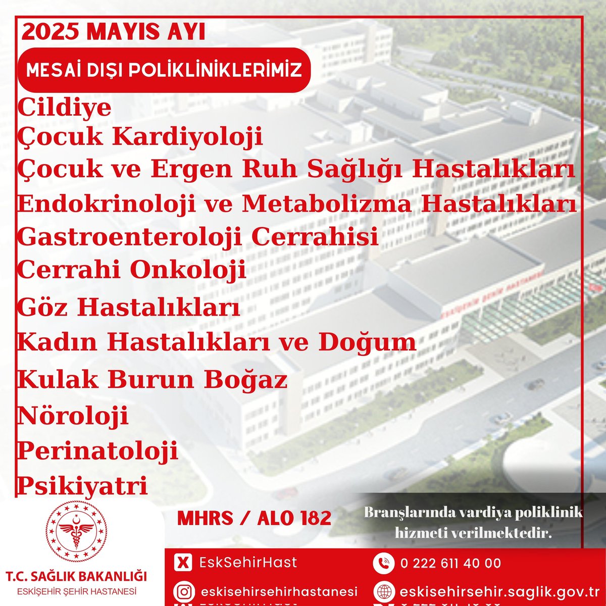 Eskişehir Şehir Hastanesi, Hafta İçi Akşam Saatlerinde Vardiya Poliklinik Hizmeti Veriyor