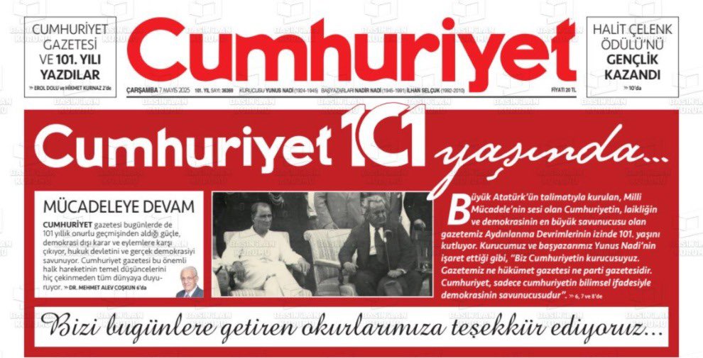 Cumhuriyet Gazetesi 101. Yılını Kutladı