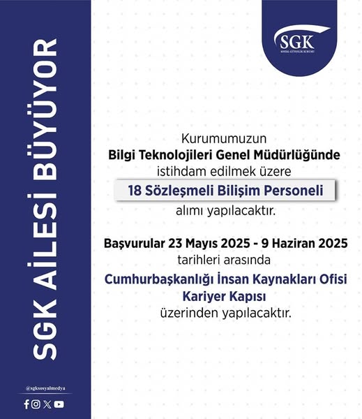Eskişehir SGK İl Müdürlüğü'ne Bilişim Personeli Alımı Başladı