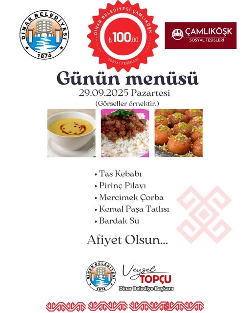 Dinar Belediyesi Çamlıköşk Sosyal Tesisleri'nde Ekonomik ve Lezzetli Öğle Yemeği