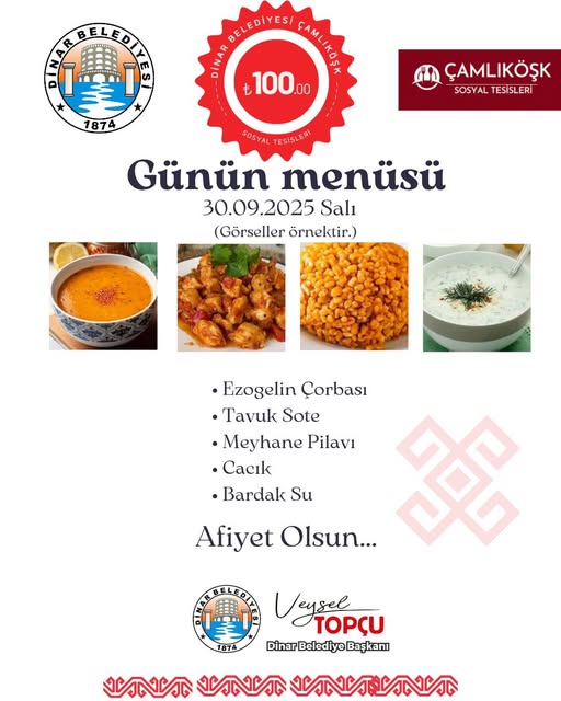 Dinar Belediyesi Çamlıköşk Sosyal Tesisleri'nde Ekonomik ve Lezzetli Yemek Hizmeti