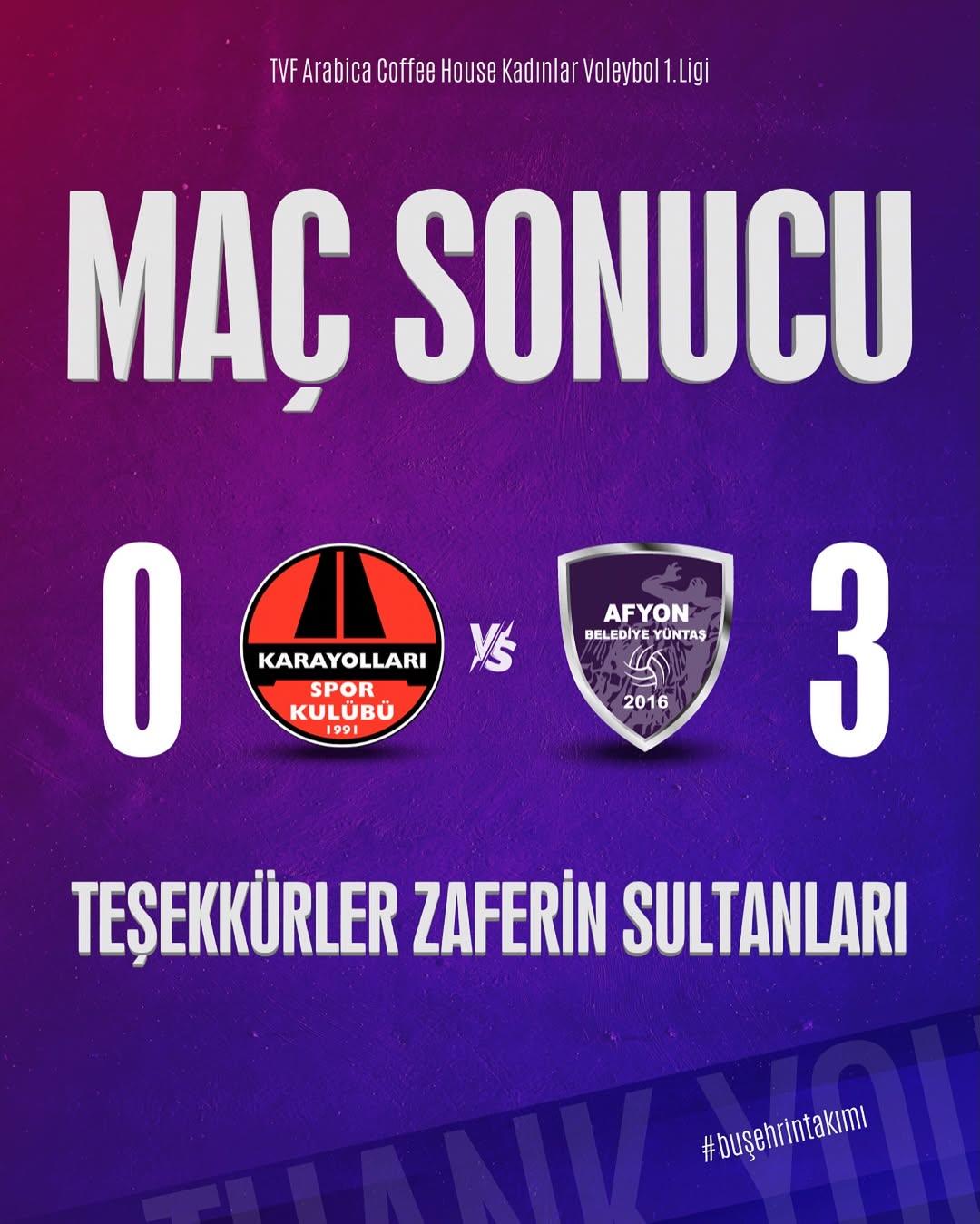 Afyon Belediye Yüntaş Spor Kulübü Voleybolda Zaferin Sultanları