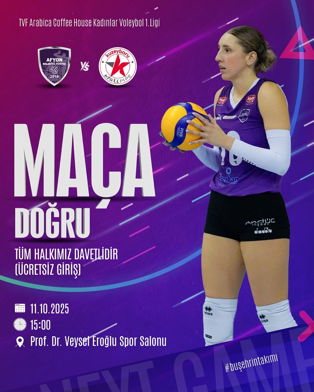 Afyon Belediye Yüntaş, Kuzeyboru Maxipipe Spor'u Prof. Dr. Veysel Eroğlu Spor Salonu'nda Ağırlayacak
