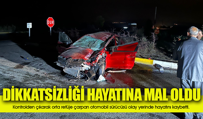 Refüje çarpan otomobil sürücüsü olay yerinde hayatını kaybetti