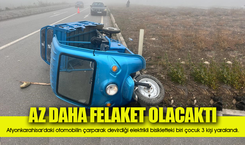 Otomobilin çarptığı elektrikli bisiklette 3 kişi yaralandı