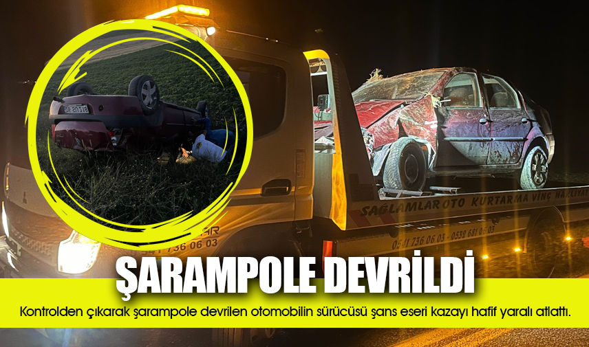 Devrilen otomobilin sürücüsü yaralandı